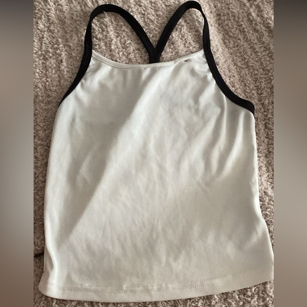 White Cropped Tank W Black Straps